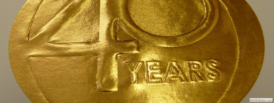 40 years gold blind embossed embossed label