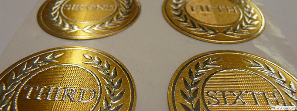 Gold silver medals embossed label
